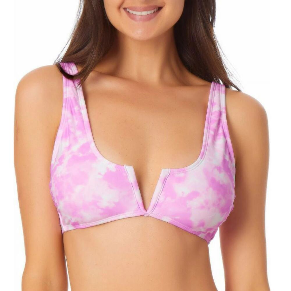 California Waves Junior's V-Cut Bikini Top Pink Tie Dye